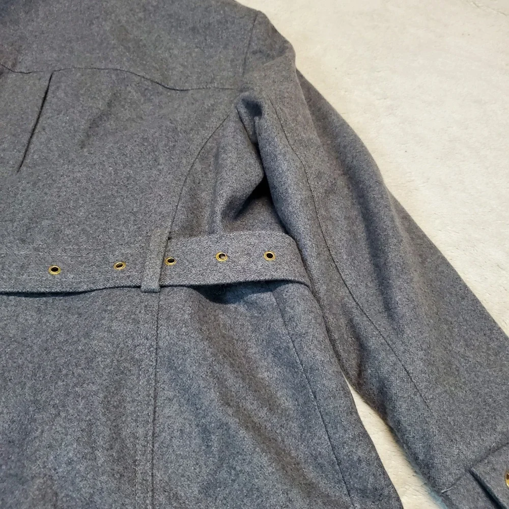 Michael Kors Gray‎ Wool Blend Gold Zip Cozy Winter Classic Long Trench Coat XL
